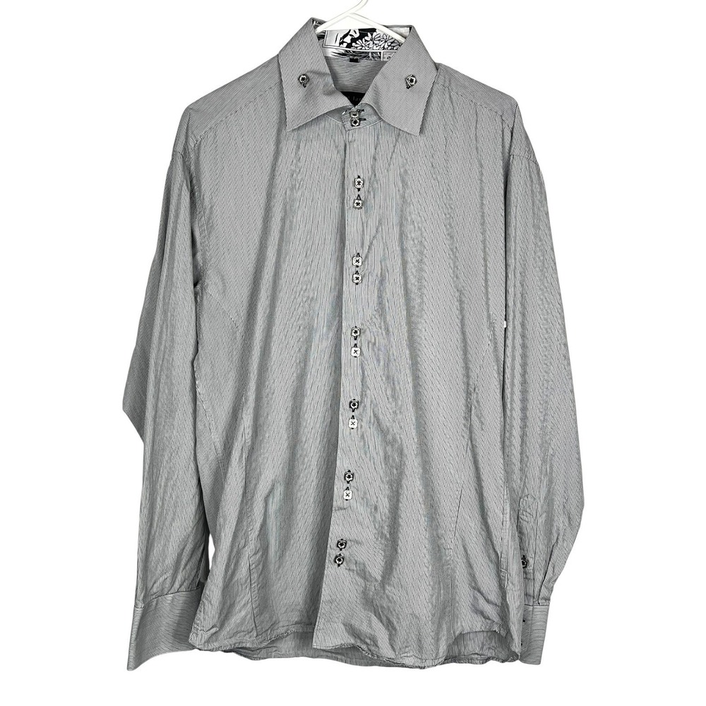 Jared Lang Men's Black White Micro Stripe Button Down Shirt Long Sleeve Sz Large